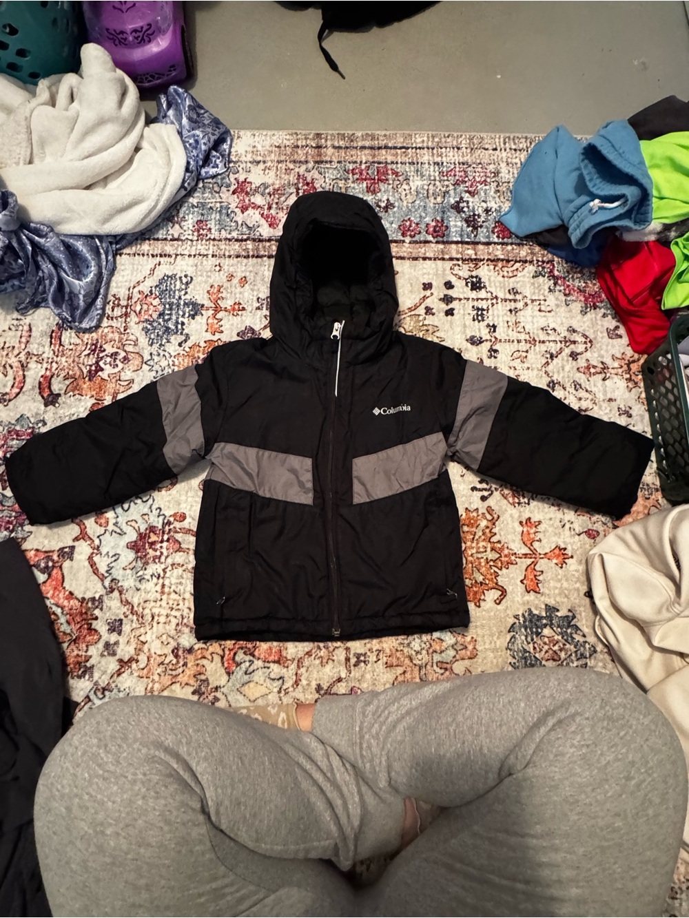 Columbia Kids Black and Gray Hooded Puffer Jacket